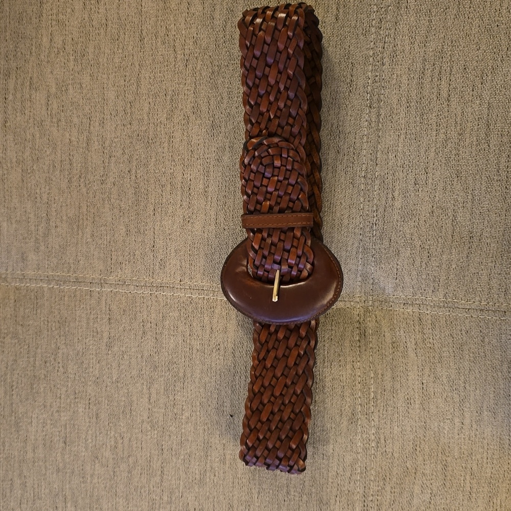 Genuine Leather Braided Brown Leather Belt, Leather Buckle, 34, Made in Uruguay